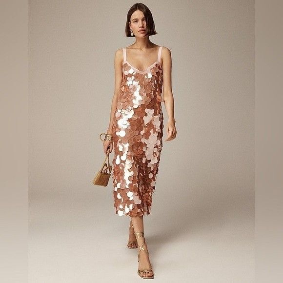 J.Crew Sz 18 Collection Circle Sequin Midi Dress Peachy Pink Slip Sleeveless NWT - Picture 1 of 16